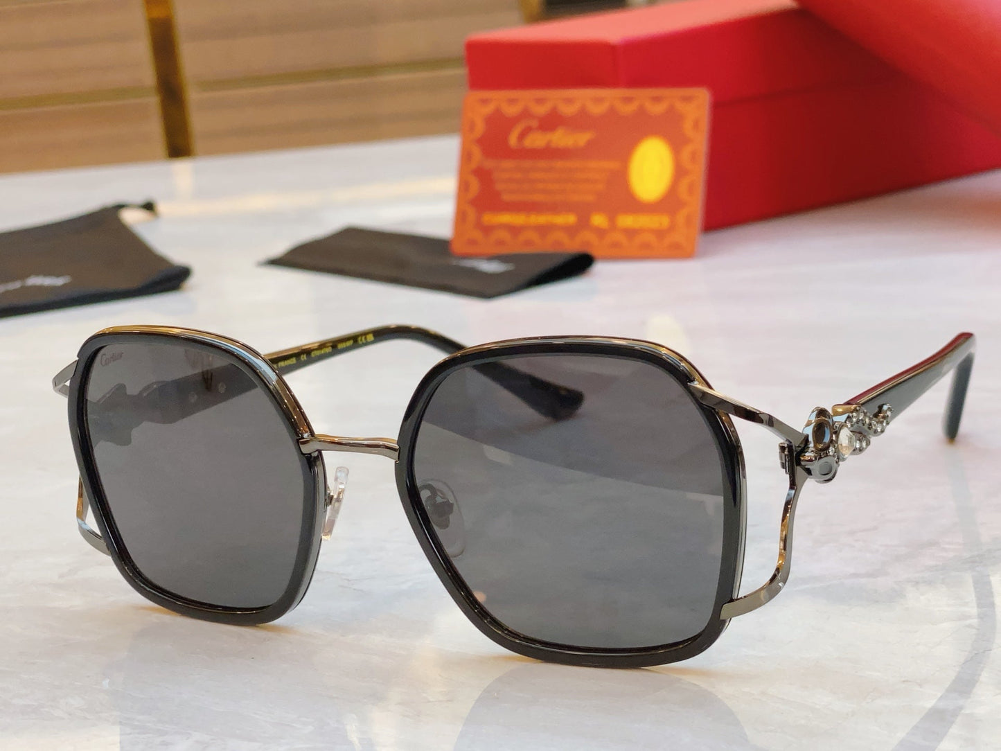 High end diamond studded large frame leopard print sunglasses