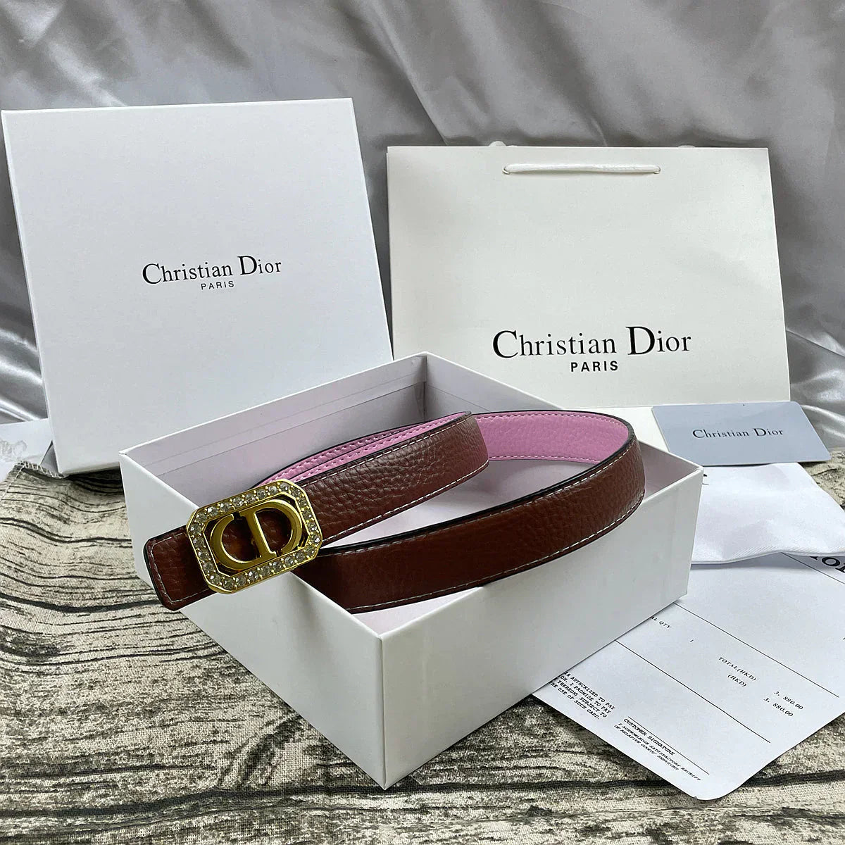 6 Colors rhinestone CD lychee pattern double-sided belt