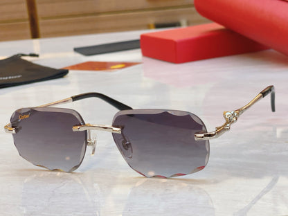 High end cut lens leopard frameless sunglasses