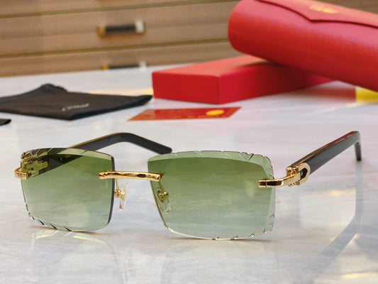 High end cut square frameless lens sunglasses