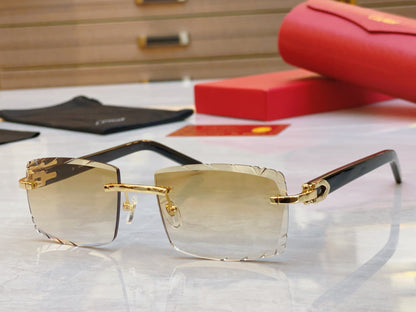 High end cut square frameless lens sunglasses