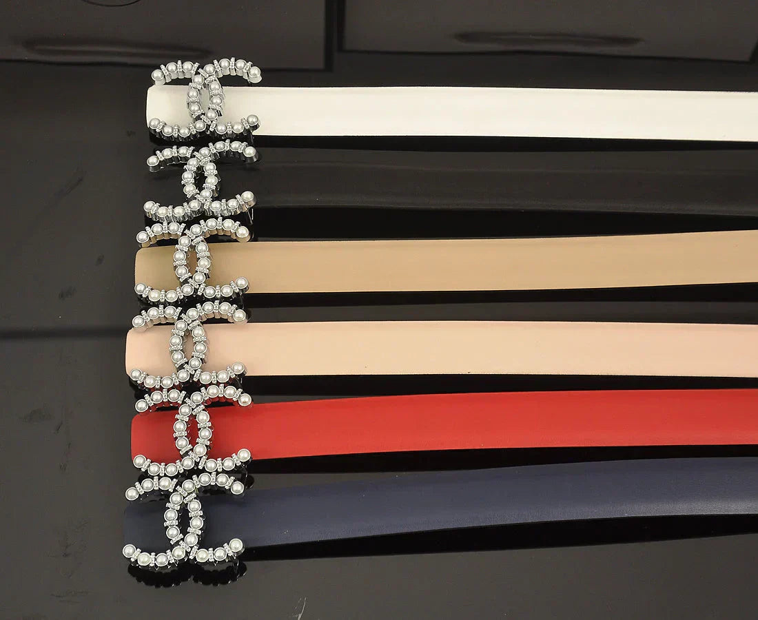 6 color double C pearl rhinestone belt