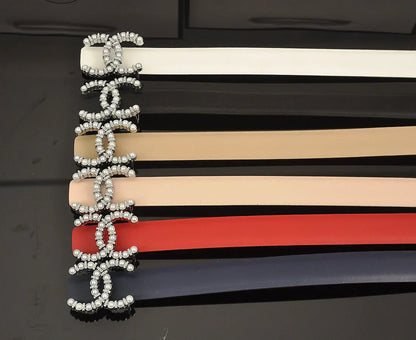 6 color double C pearl rhinestone belt