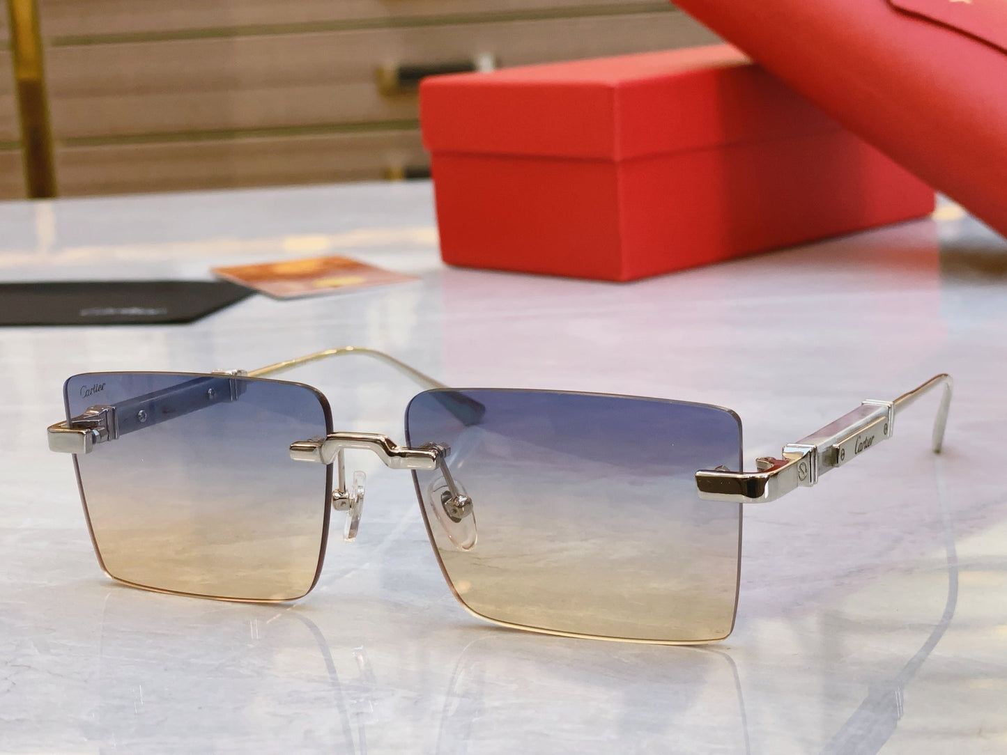 ﻿High-end Chic Gradient Square Rimless Shades Sunglasses