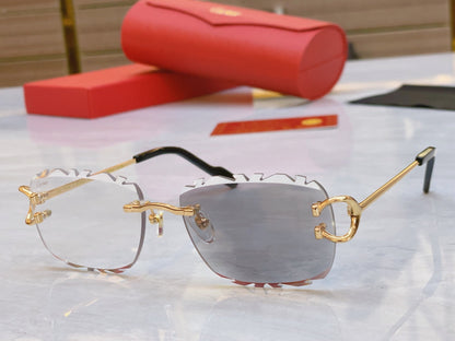 High end color changing sunglasses with unique frameless cutting design