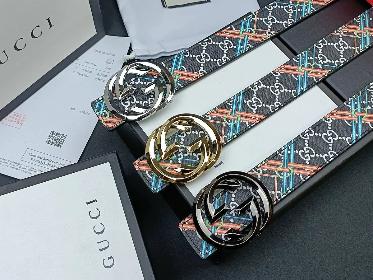 3 Colors double G stripe calico belt