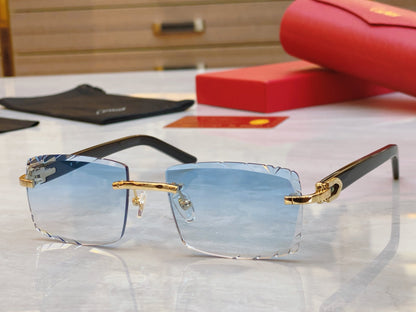 High end cut square frameless lens sunglasses