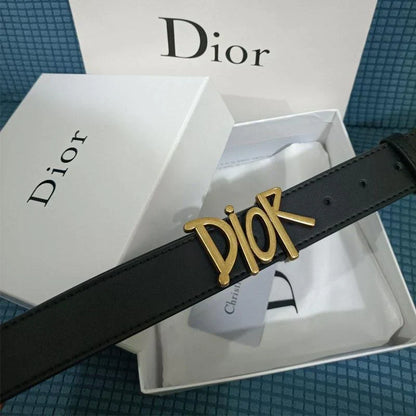 Four Character Black Leather Belt