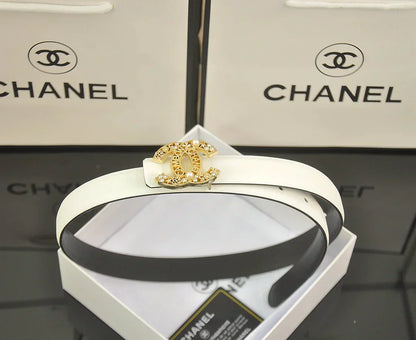 6-color double C hollow-out LOGO pearl belt