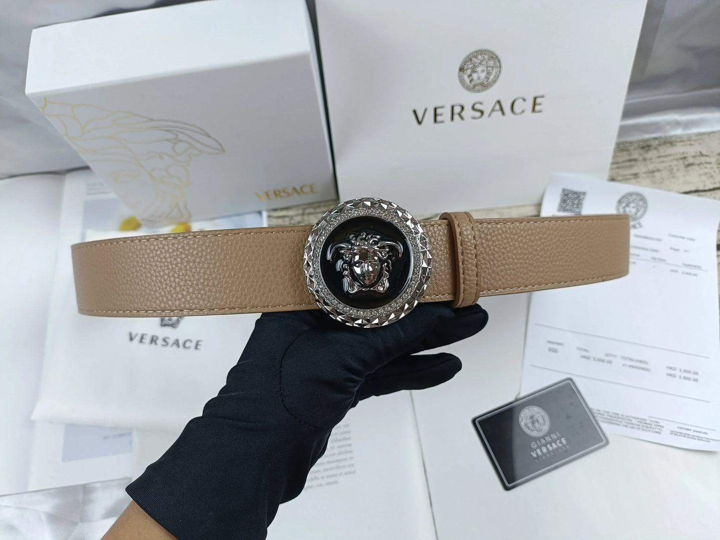 4 Colors lion head double-sided lychee pattern belt