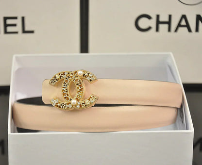 6-color double C hollow-out LOGO pearl belt