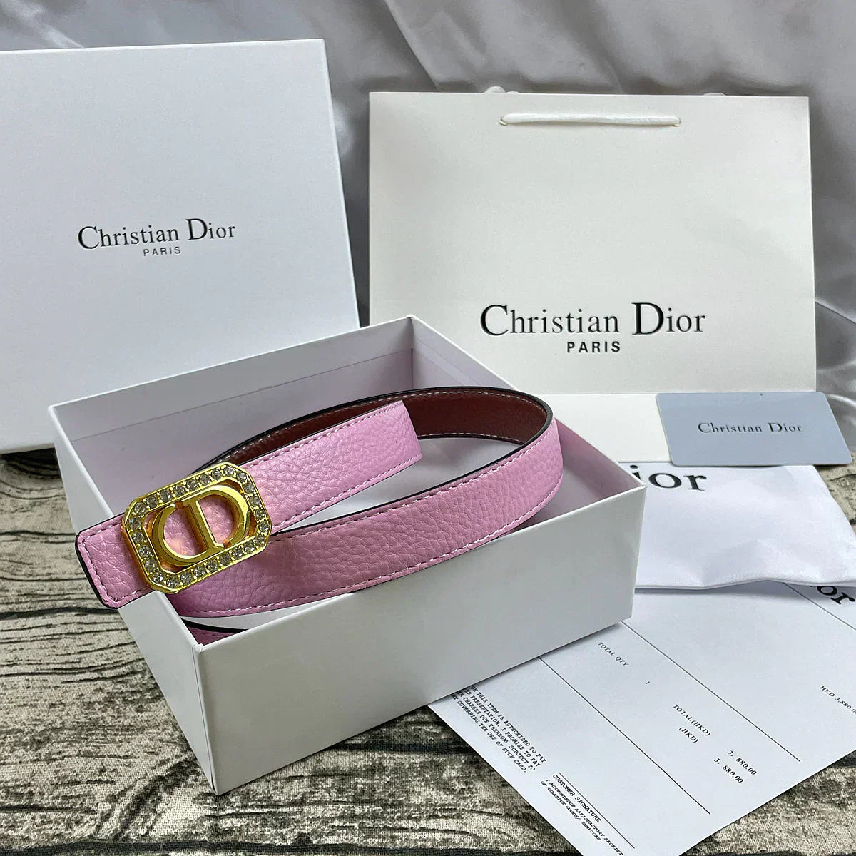 6 Colors rhinestone CD lychee pattern double-sided belt