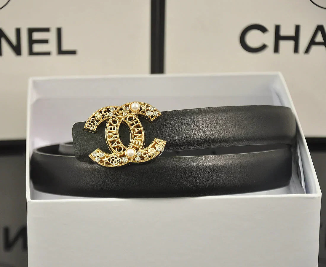 6-color double C hollow-out LOGO pearl belt