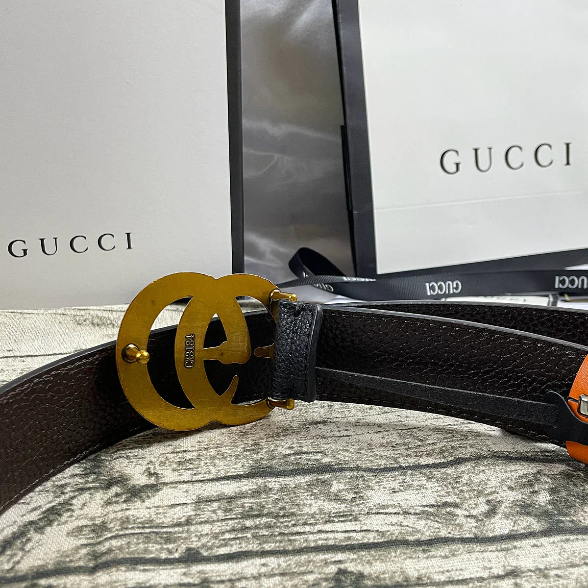 4 Colors Double G Pearl Litchi Pattern Double Sided Belt