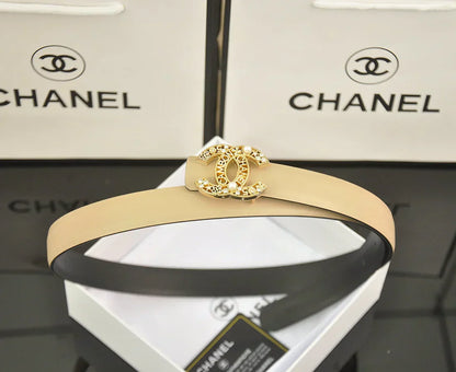 6-color double C hollow-out LOGO pearl belt