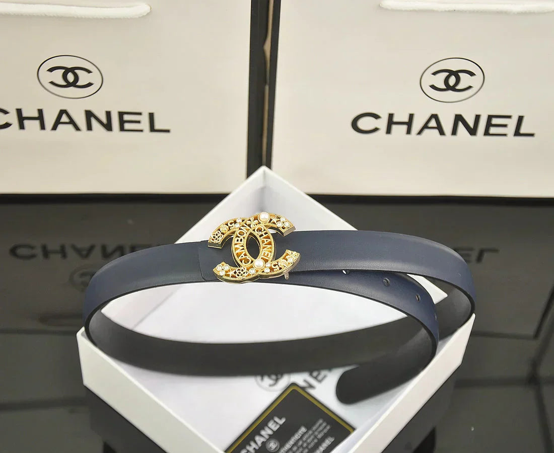 6-color double C hollow-out LOGO pearl belt