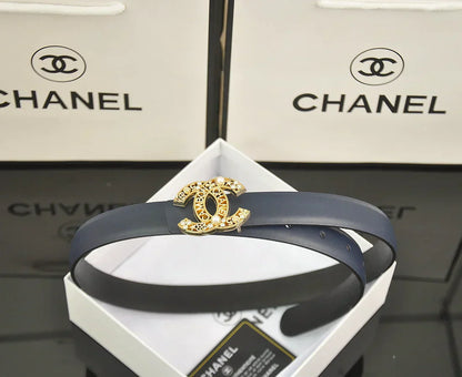 6-color double C hollow-out LOGO pearl belt