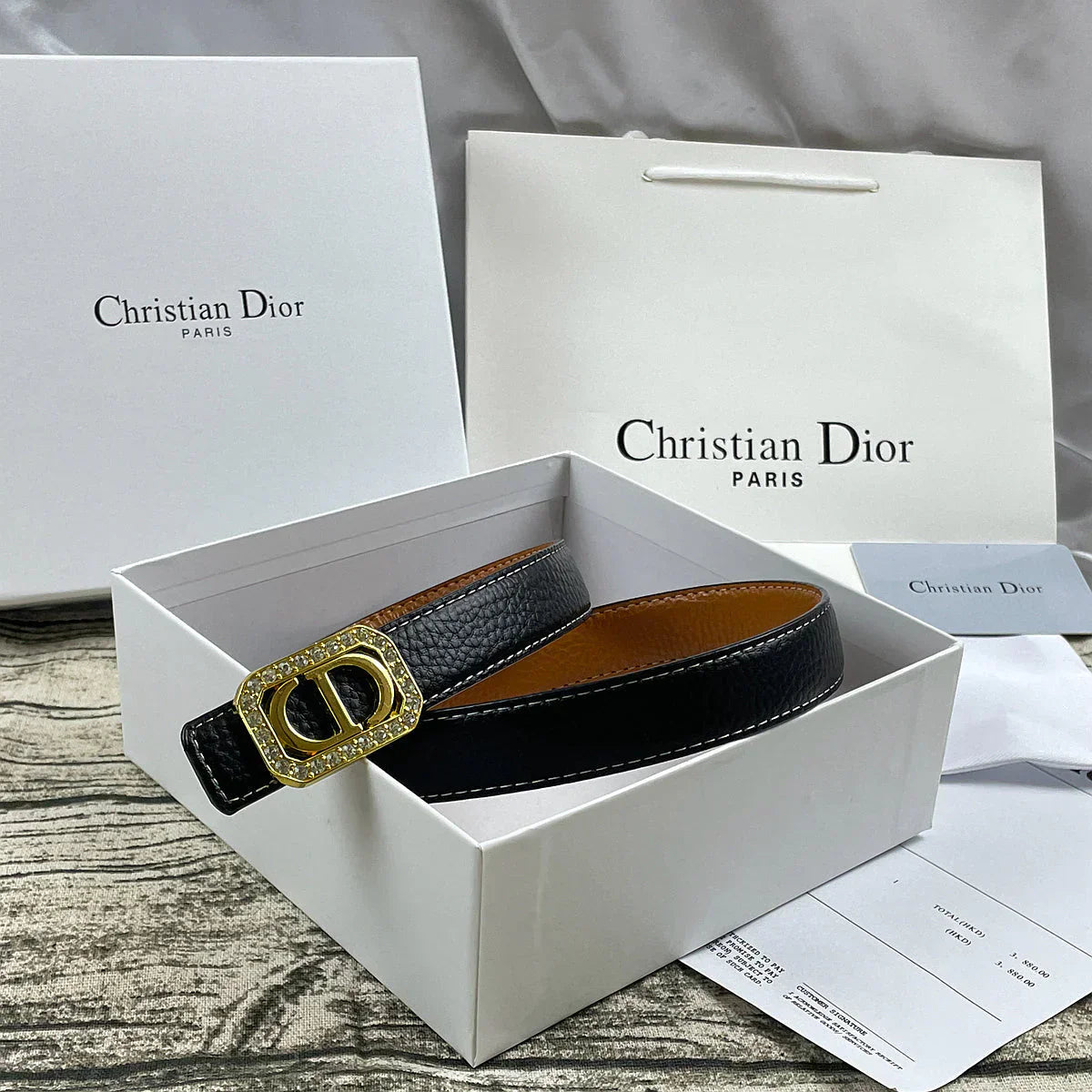 6 Colors rhinestone CD lychee pattern double-sided belt