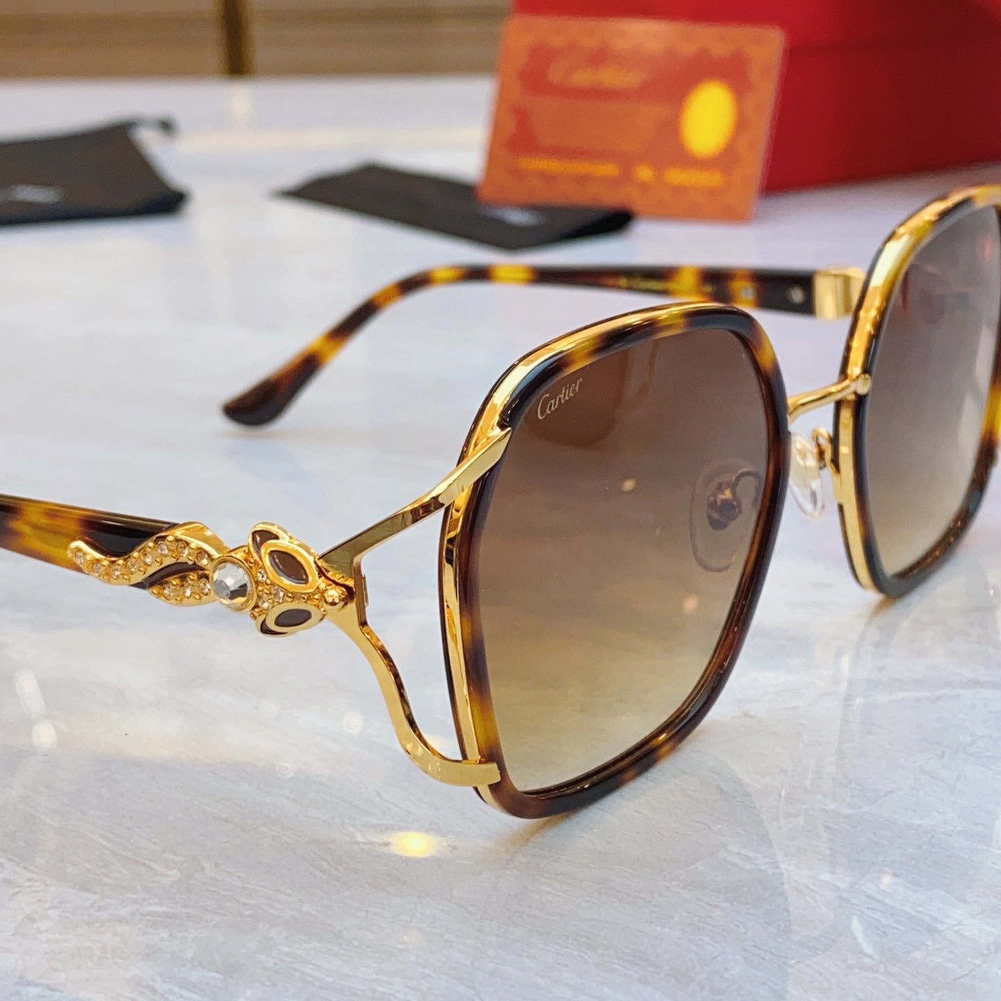 High end diamond studded large frame leopard print sunglasses