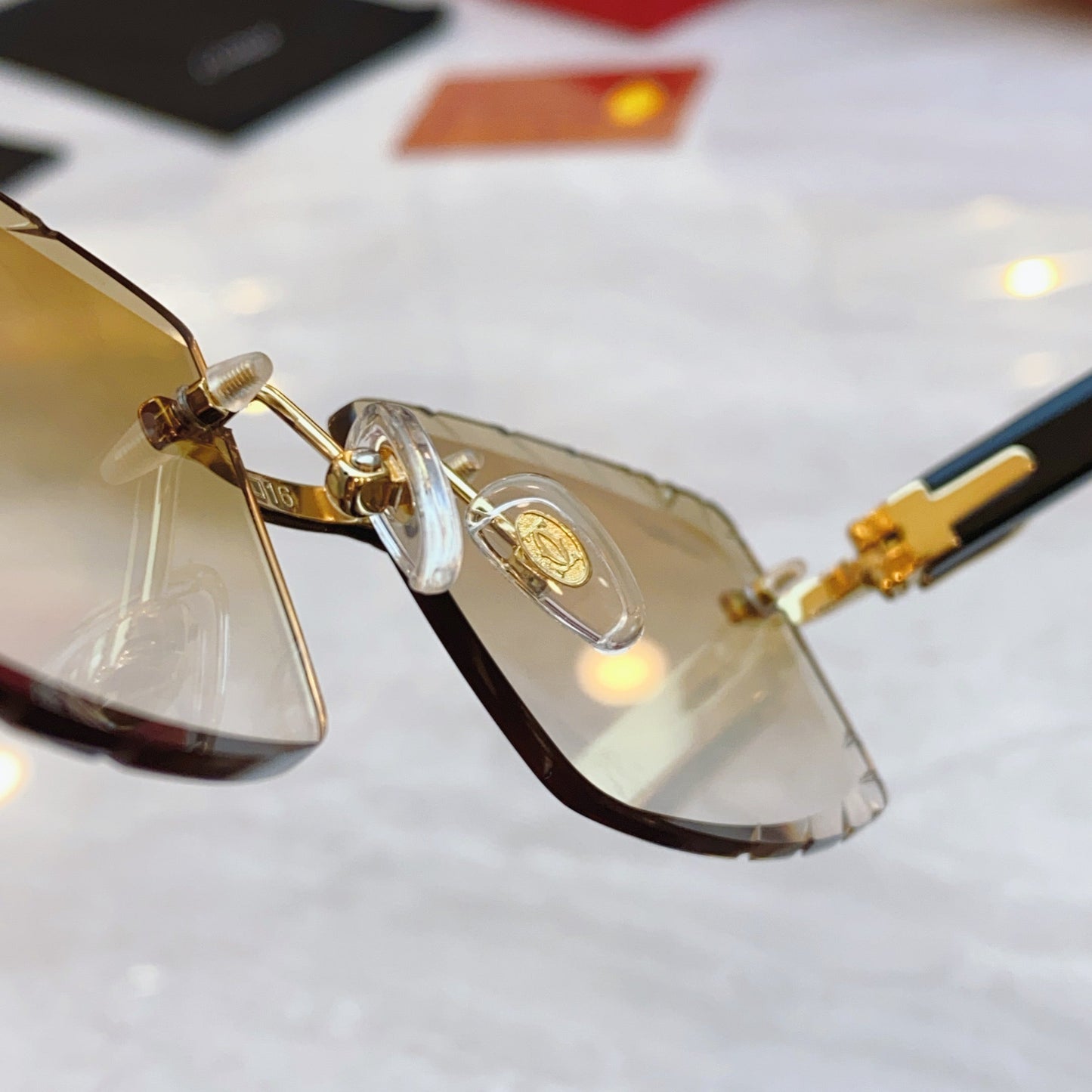 High end cut square frameless lens sunglasses