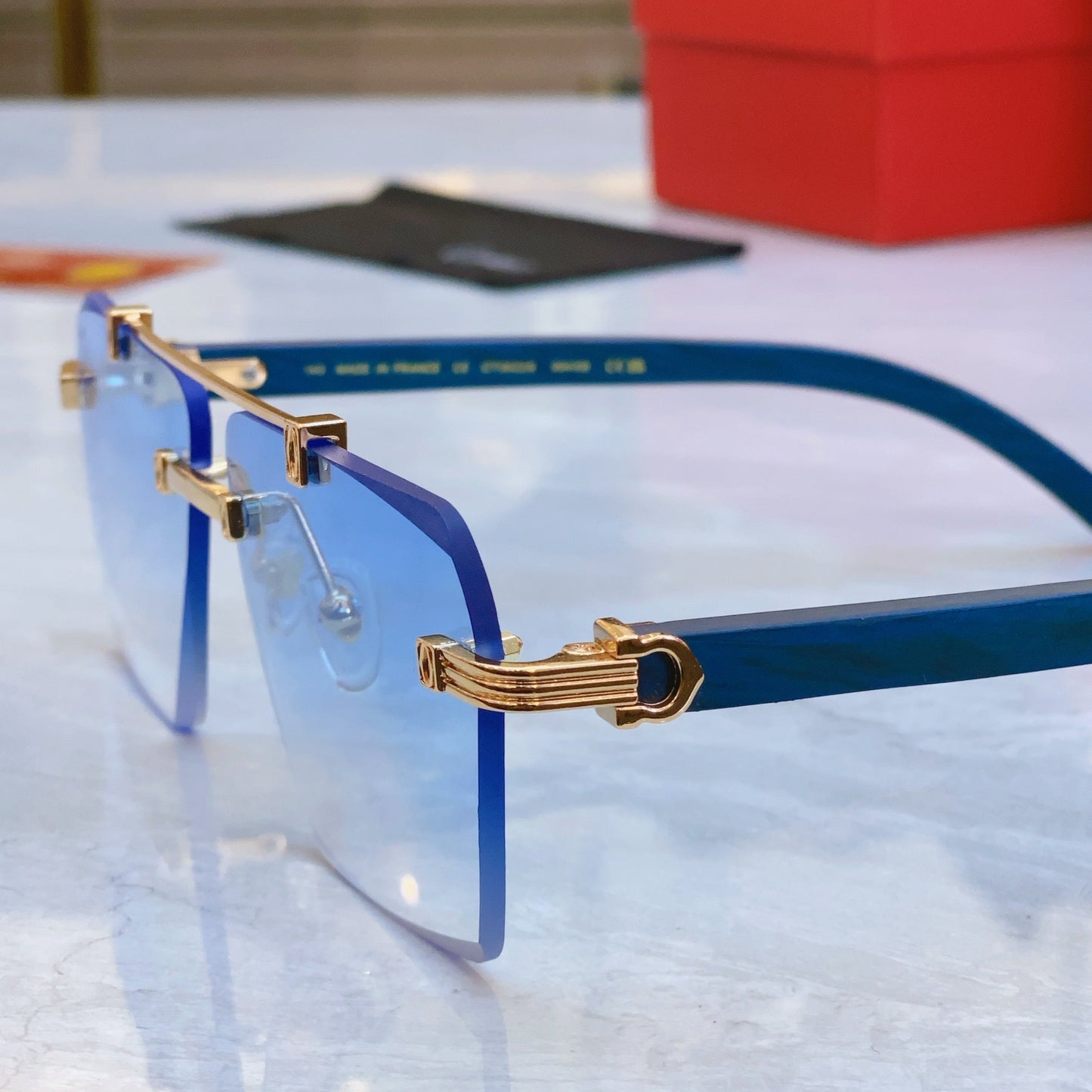 High end minimalist cut wooden leg sunglasses