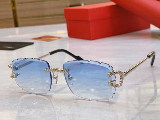 High end sunglasses with precision cutting and diamond inlay