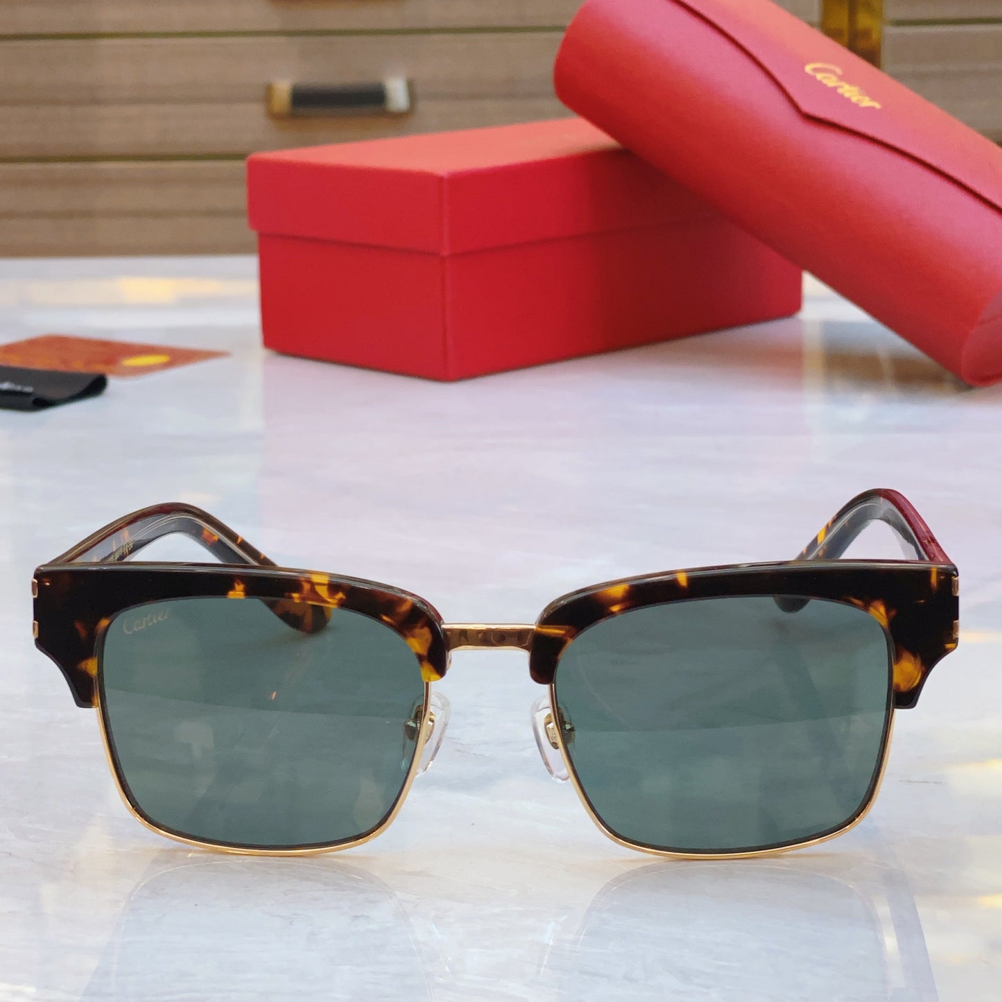High end half frame design leopard print sunglasses