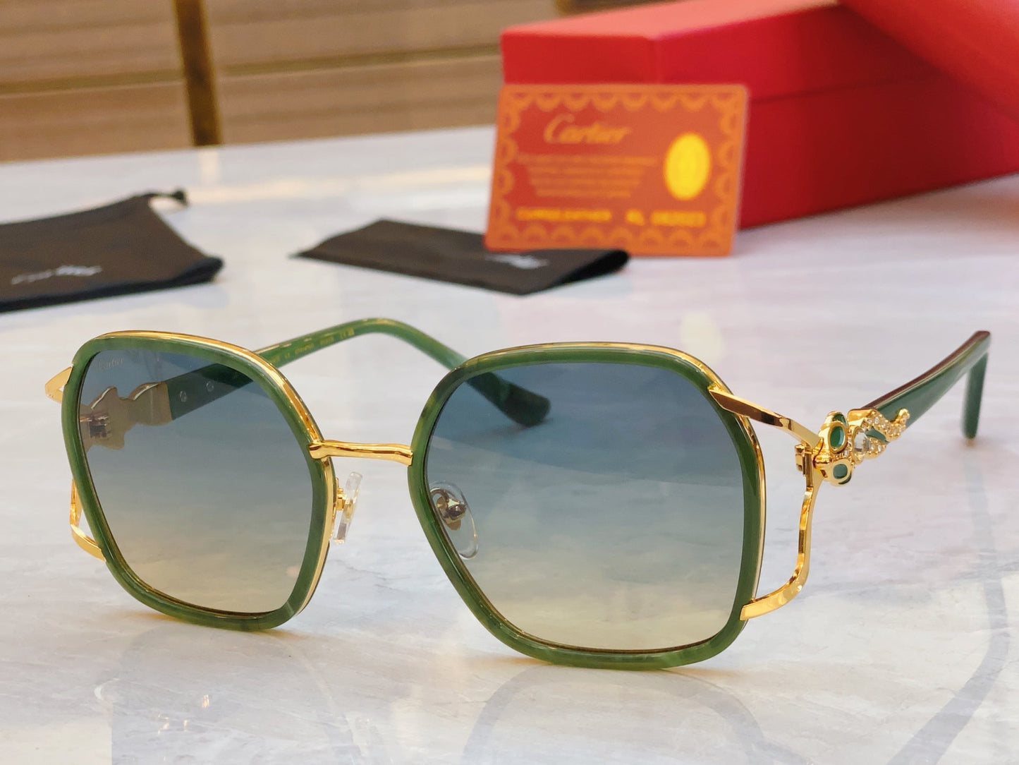 High end diamond studded large frame leopard print sunglasses