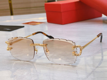 High end sunglasses with precision cutting and diamond inlay