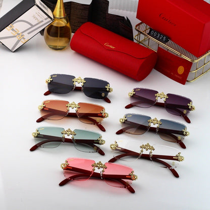 Diamond Cut and Inlaid Wooden Fashion 7 Colors Sunglasses 00325