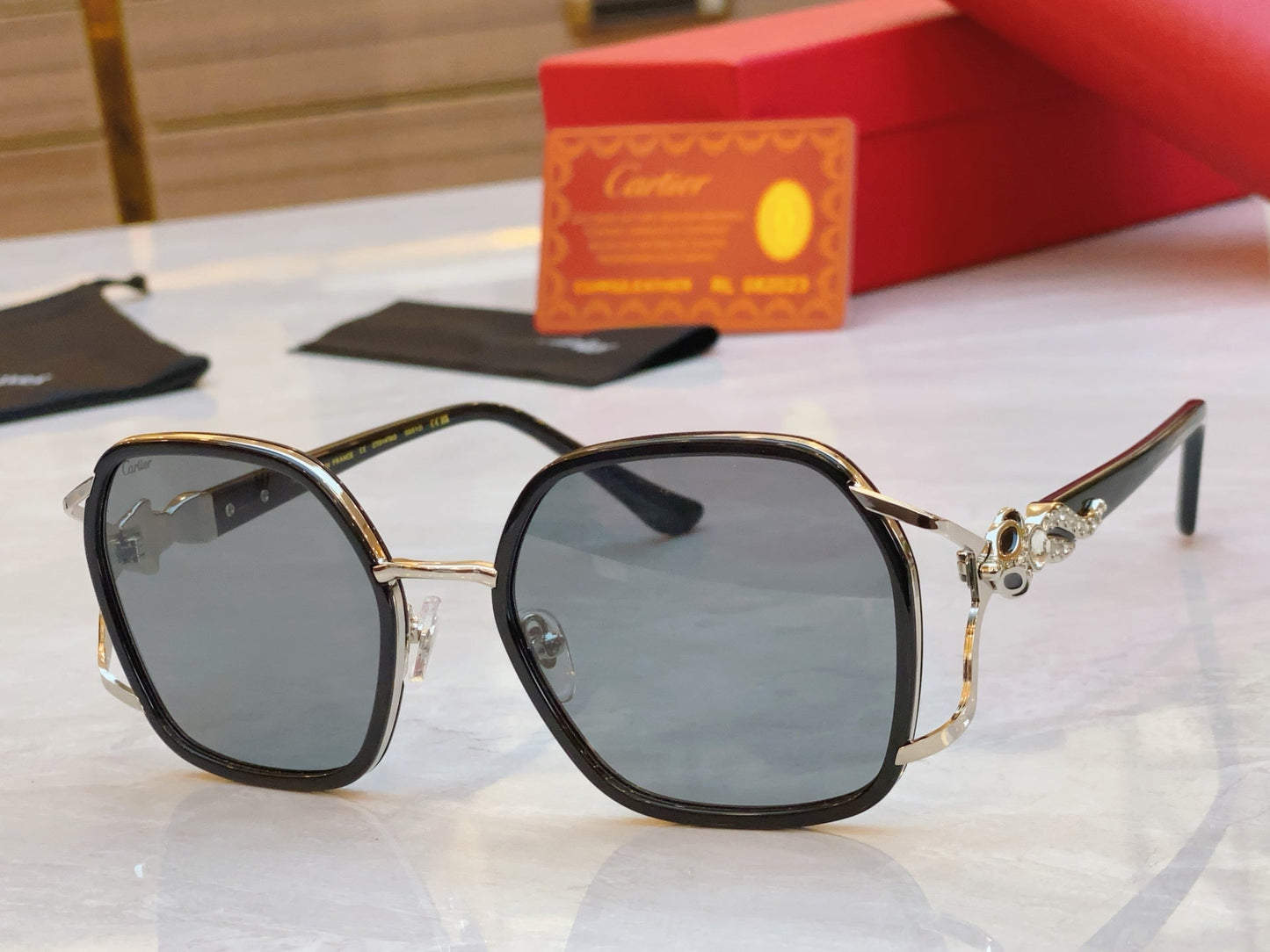 High end diamond studded large frame leopard print sunglasses