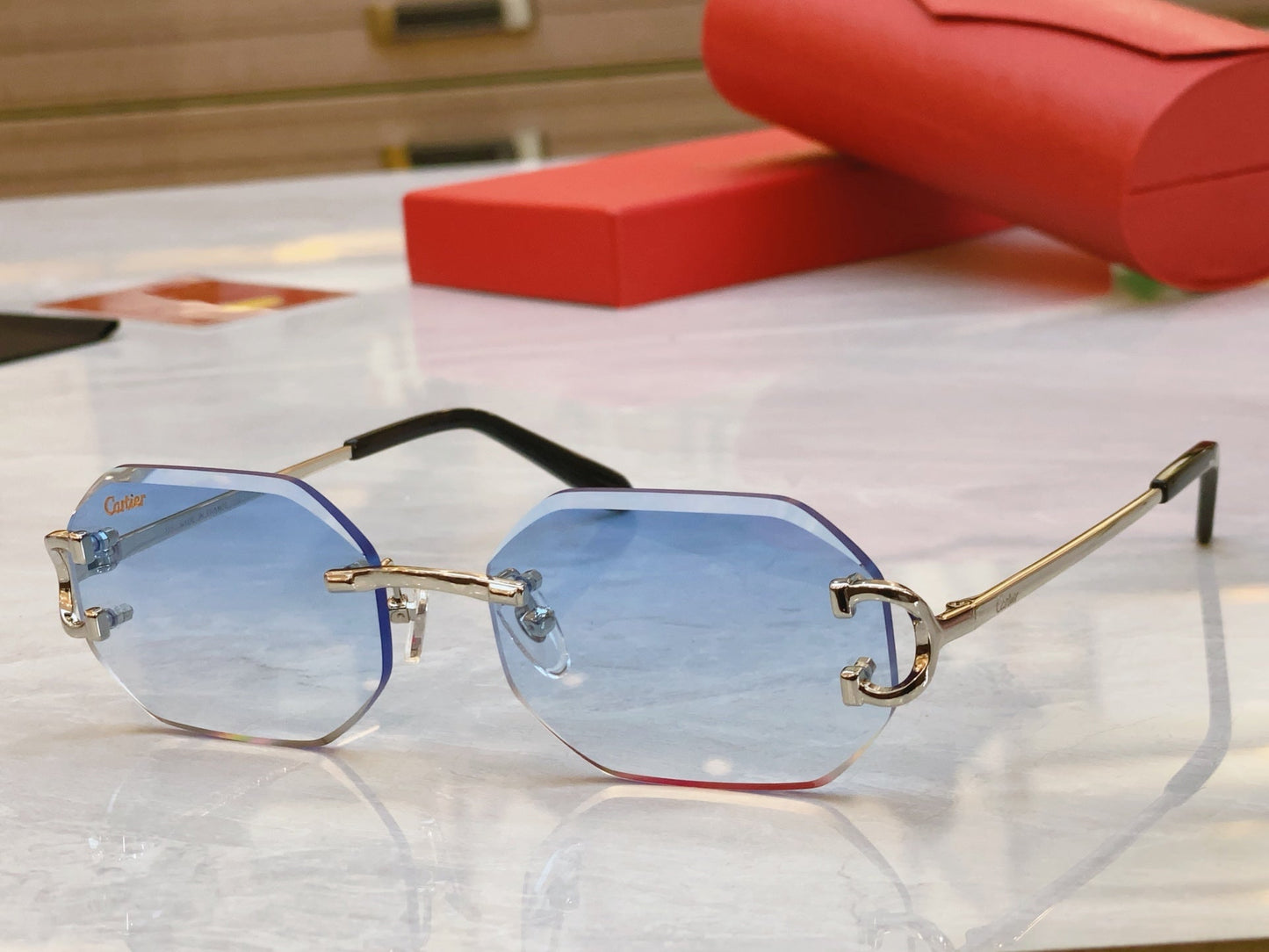 High end hexagonal cut frameless sunglasses