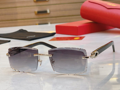 High end cut square frameless lens sunglasses