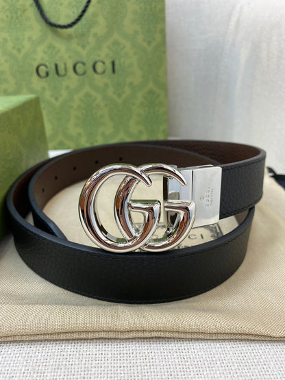 Double-sided imported top-layer cowhide lychee pattern belt, black and coffee, width 3.0