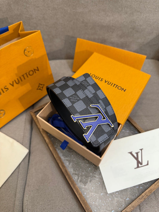 Leather embossed  floral blue belt 3.5cm