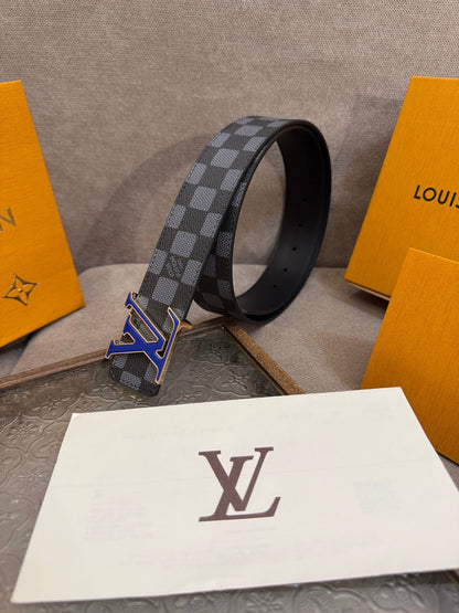 Leather embossed  floral blue belt 3.5cm