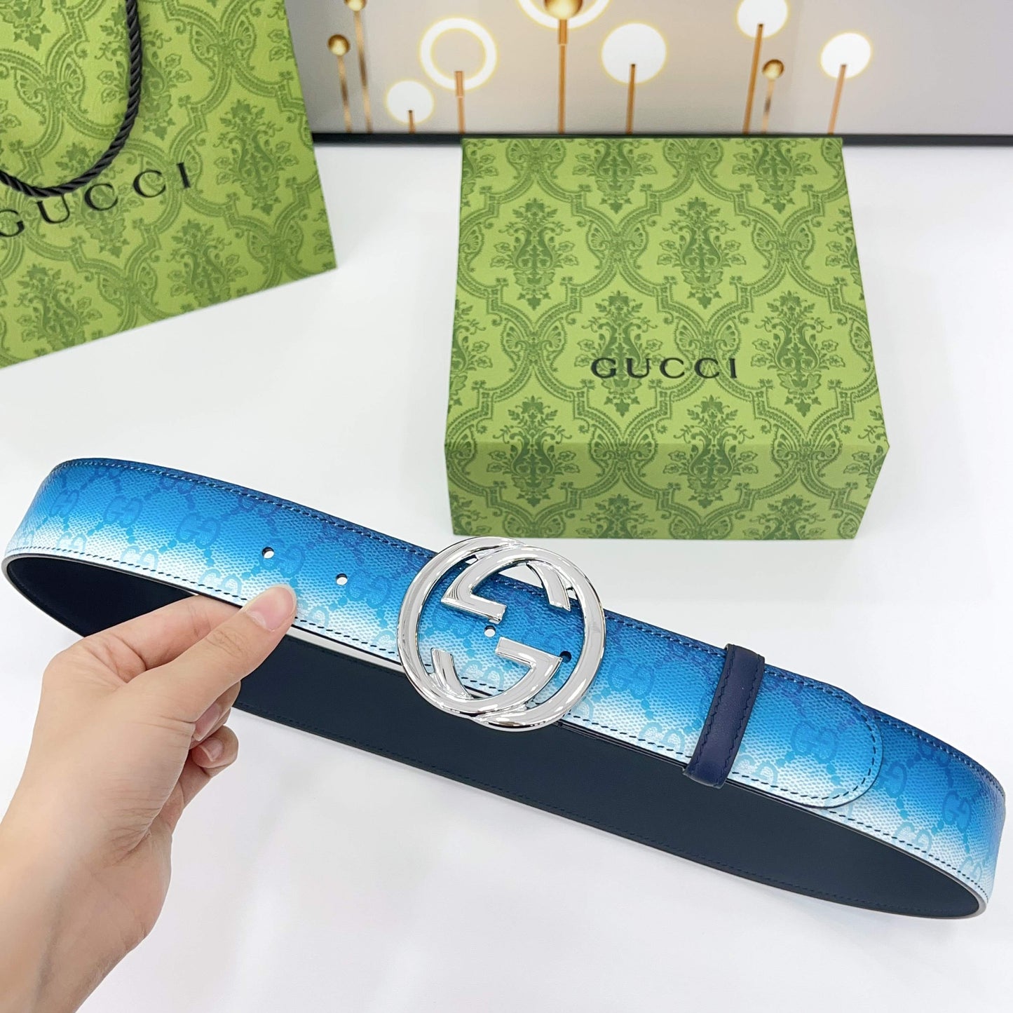 Blue gradient effect printed belt 4.0cm