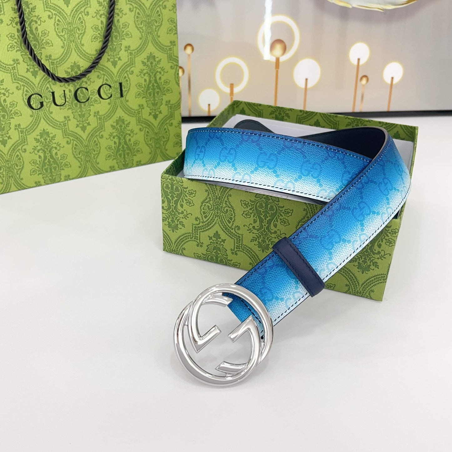 Blue gradient effect printed belt 4.0cm