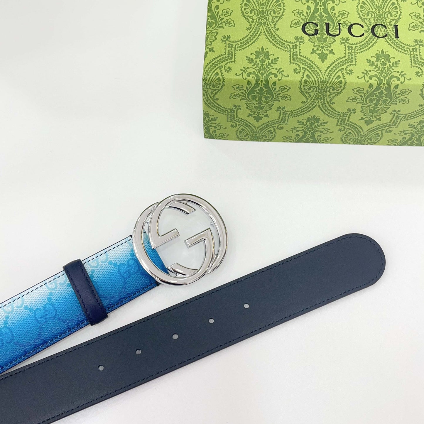 Blue gradient effect printed belt 4.0cm