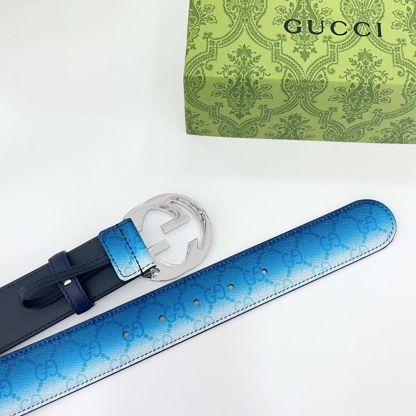 Blue gradient effect printed belt 4.0cm